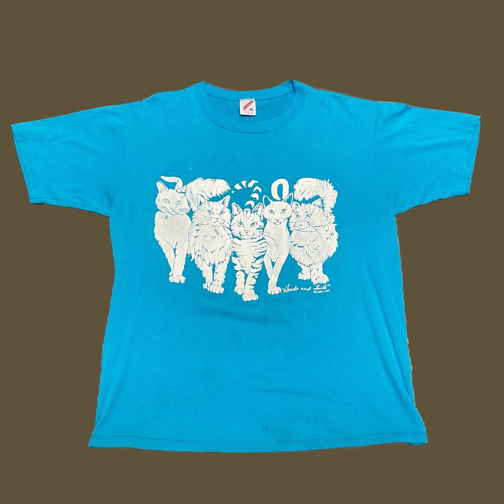 Vintage Cats Heads and Tails Puff Print Double Sided T Shirt Men’s Size XL
